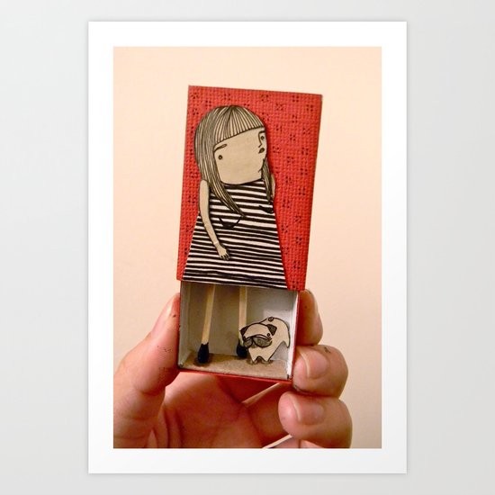 Matchbox Lady and Pug Art Print