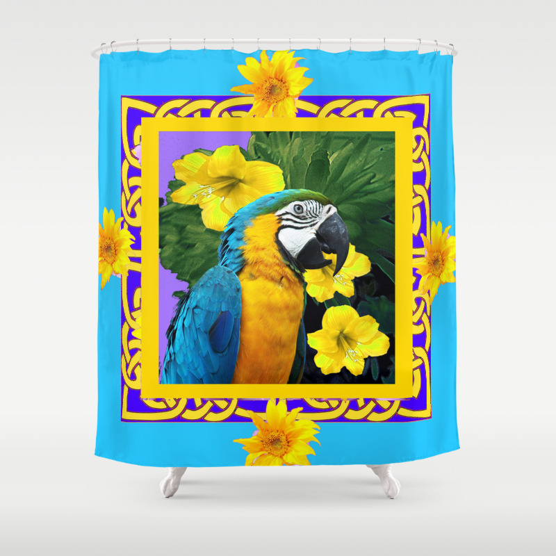 Tropical Blue Gold Macaw Parrot, Macaw Shower Curtain