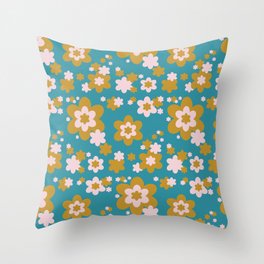 Mustard Blue Floral Throw Pillow