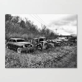 Rusted Cars Under The Powerlines Canvas Print