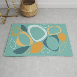 Mid Century Modern Abstract Shapes 8 in Teal, Aqua and Orange Area & Throw Rug