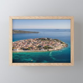 Aerial view of Primosten peninsula and old town in Croatia Framed Mini Art Print