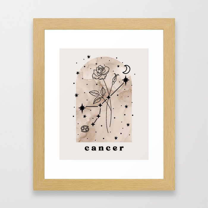 Cancer Constellation and Birth Flower Neutral Framed Art Print