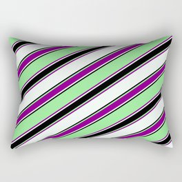 [ Thumbnail: Light Green, Purple, Mint Cream & Black Colored Lines Pattern Rectangular Pillow ]