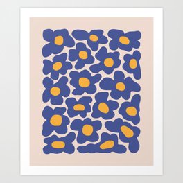 Groovy Flowers Retro Pop Culture Pattern Blue and Orange Art Print