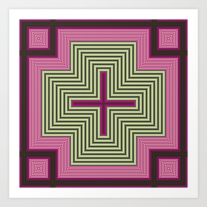 Abstract Yellow Pink Squares Art Print