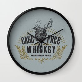 "Cage Free Whiskey: Heartbreak Proof" Cool Rooster With Antlers Wall Art Wall Clock