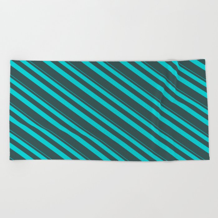 Dark Turquoise & Dark Slate Gray Colored Lined Pattern Beach Towel