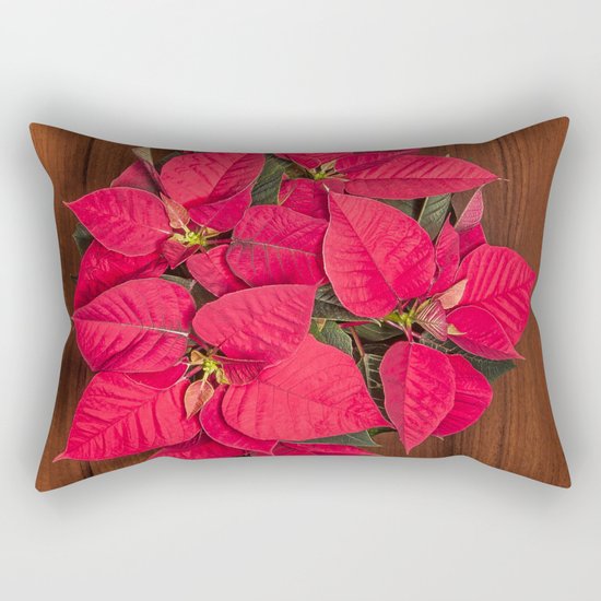 Red Christmas flower on brown wood Rectangular Pillow