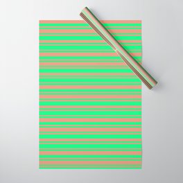 [ Thumbnail: Green and Dark Salmon Colored Lined Pattern Wrapping Paper ]