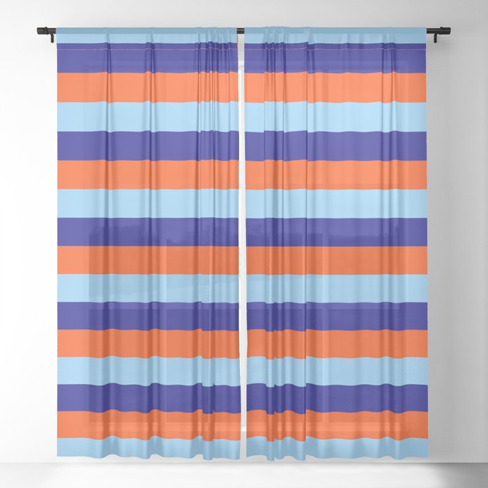 Blue, Red, and Light Sky Blue Colored Pattern of Stripes Sheer Curtain