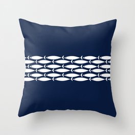 Fish Stripe 6 Minimalist Midcentury Modern Ocean Pattern in White and Nautical Navy Blue Throw Pillow