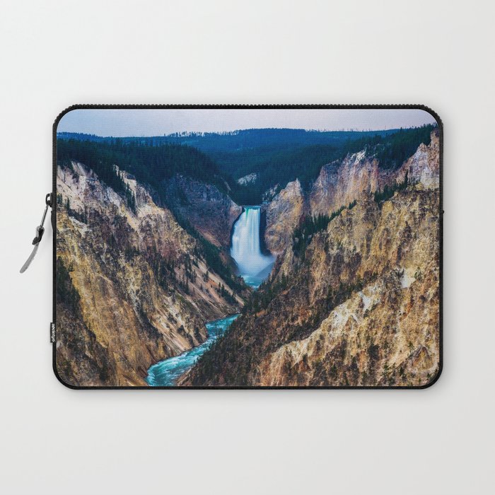 Lower Falls - Rainy Evening at the Grand Canyon of the Yellowstone in Yellowstone National Park Laptop Sleeve