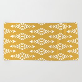 Geometric Art, Aztec Prints, Mustard Yellow and White, Wall Art Boho Beach Towel