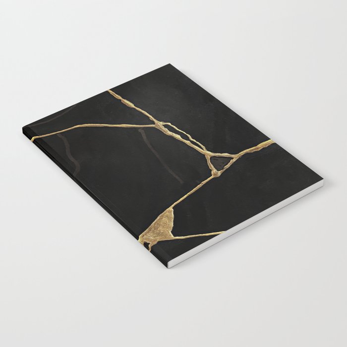 Black Kintsugi Japanese Broken Art, Japandi Style, Gold Cracks Notebook
