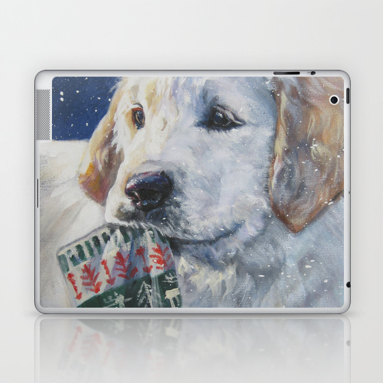 Golden Retriever Christmas Puppy Dog Art From An Original Painting By L A Shepard Laptop Ipad Skin By Thedoglover Society6