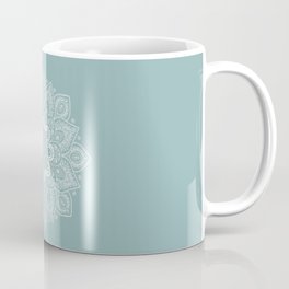 Temptation Mandala on Milky Blue Background Coffee Mug | Symmetry, Graphic Design, Lacemandala, Harmony, White, Gift, Dormdecor, Homedecor, Mandala, Housewarminggift 