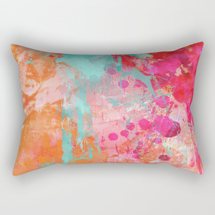 Paint Splatter Turquoise Orange And Pink Rectangular Pillow