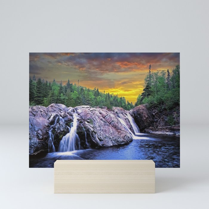Aquasabon River Falls in Ontario, Canada by Lake Superior Mini Art Print