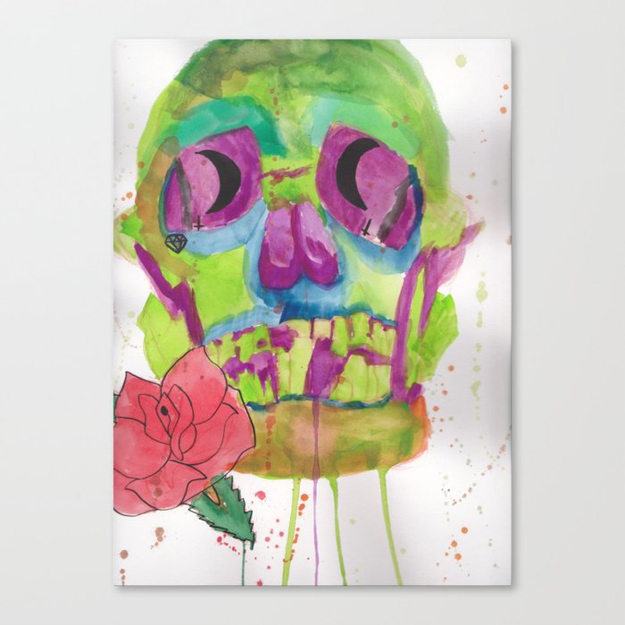 Skull and rose, mixed media Canvas Print