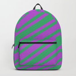 [ Thumbnail: Orchid & Sea Green Colored Stripes/Lines Pattern Backpack ]