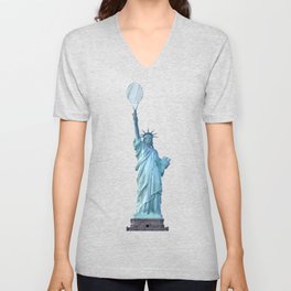 Statue of Liberty with Tennis Racquet V Neck T Shirt