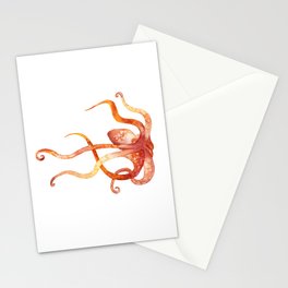 Watercolour Octopus - Red and Orange Stationery Card