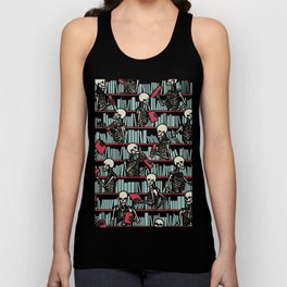 Bookish Public Library Skeleton Goth Librarian Books Pattern Unisex Tank Top