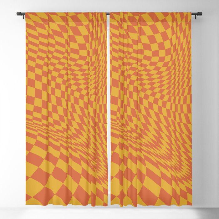 Checkered Wave Red Orange Blackout Curtain