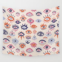 Mystic Eyes – Coral & Navy Wall Tapestry