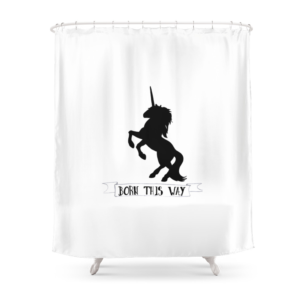 Born This Way Unicorn Shower Curtain by balumbaart