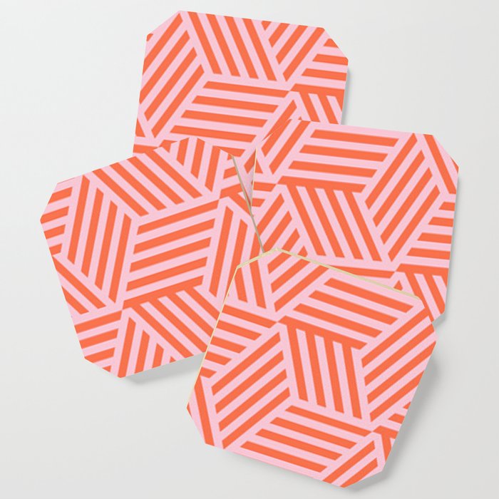 Geometric Coral and Pink Pattern Coaster