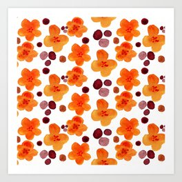 Orange-Tangerine Trendy Floral Modern Abstract Pattern Art Print