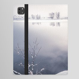 Winter Iceland blue reflection lake | Snow wonderland Thingvellir landscape photography iPad Folio Case