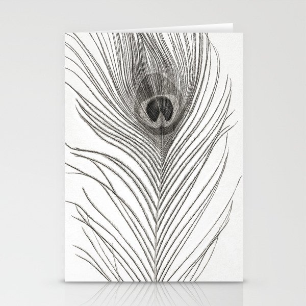 Black And White Peacock Feather Stationery Cards By
