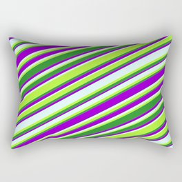 [ Thumbnail: Dark Violet, Light Cyan, Light Green & Forest Green Colored Lines Pattern Rectangular Pillow ]