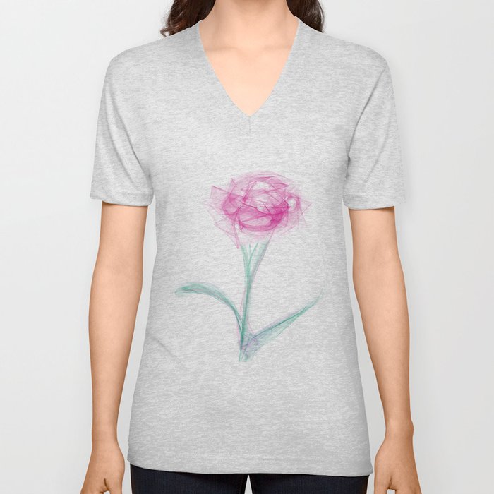 Pink Spring Ribbon Rose Flower V Neck T Shirt
