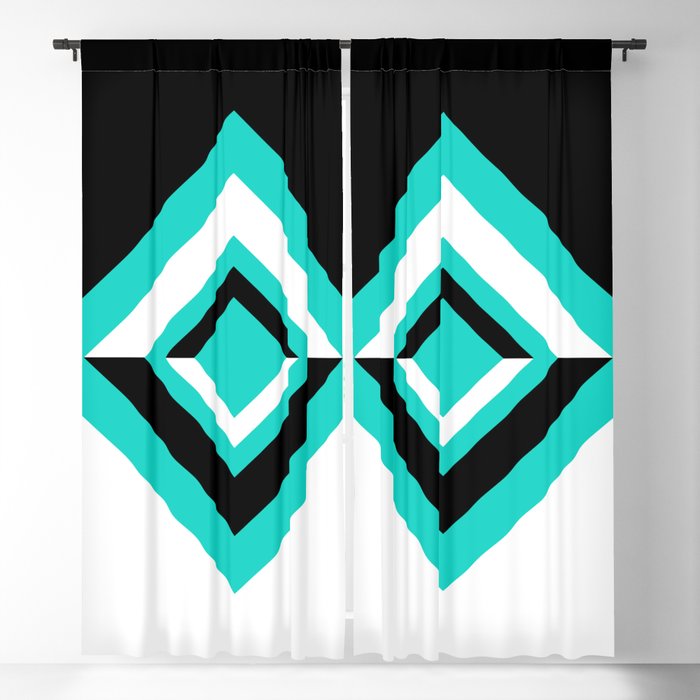 Teal Black and White Diamond Shapes Digital Illustration - Artwork Blackout Curtain