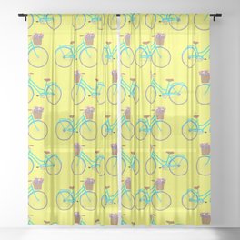 Bicycle with flower basket on yellow Sheer Curtain