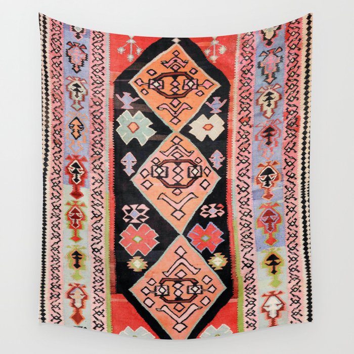 Antique Persian Bijar Kilim Carpet Vintage Colorful Woven Rug Print Wall Tapestry