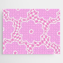 Pastel Lilac Flowers on Swirled Checker Jigsaw Puzzle