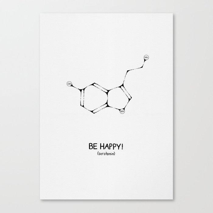 Serotonin Molecule Be Happy Black Ink Canvas Print By