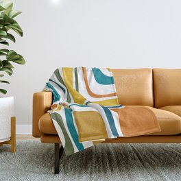 Palm Springs Midcentury Modern Abstract in Moroccan Teal, Orange, Mustard, Olive, and White Throw Blanket