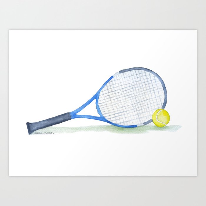 Tennis Racket and Tennis Ball Watercolor Art Print
