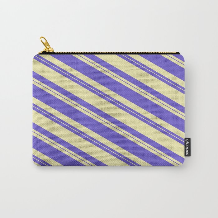 Slate Blue & Pale Goldenrod Colored Lines/Stripes Pattern Carry-All Pouch