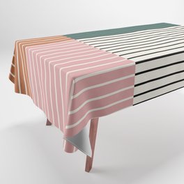Color Block Line Abstract V Tablecloth | Retro, Graphicdesign, Colorful, Boho, Modern, Midcentury, Black And White, Minimalist, Line, Pink 