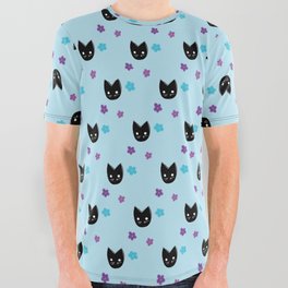 Flowers and Black Kittens for Days All Over Graphic Tee