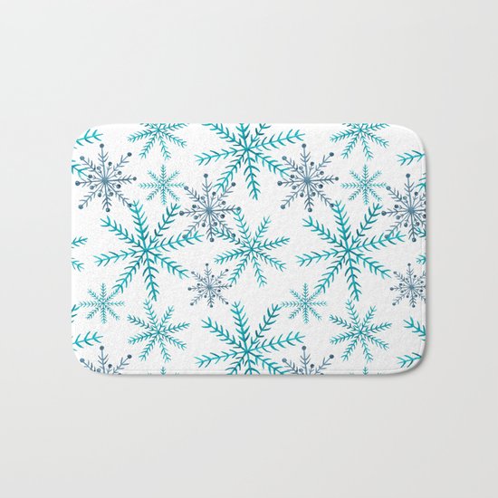 Blue Snowflakes Bath Mat