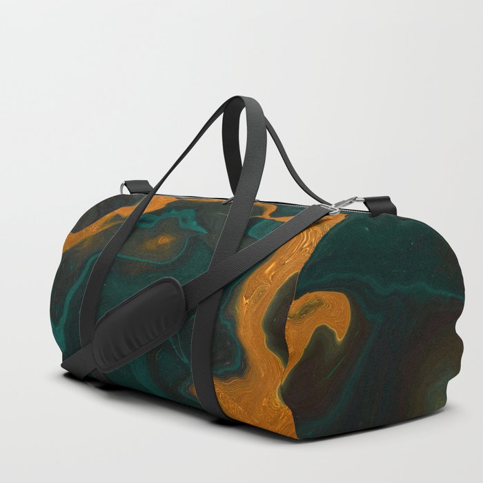 Emerald Green Malachite + Gold Twisted Swirl Marble Duffle Bag
