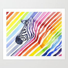 Zebra Rainbow Stripes Colorful Whimsical Animal Art Print